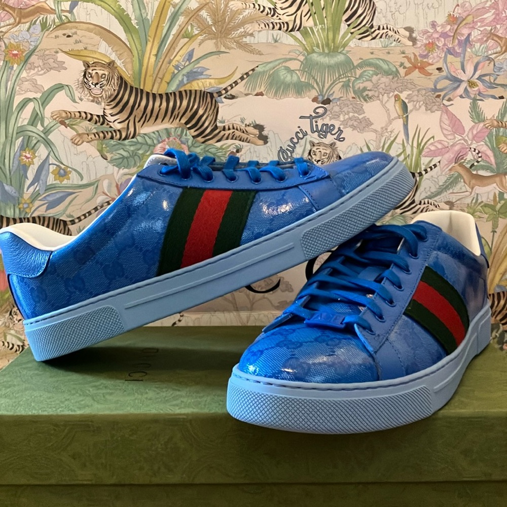 NEW Gucci Ace sneaker - GG Crystal Canvas in Blue size 9.5